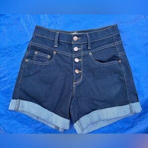 High rise Judy Blue Dark Blue Jean Shorts with triple button small